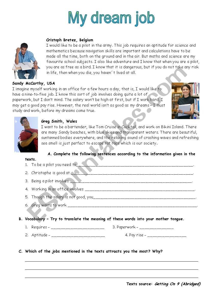 Dream Job ESL Worksheet By Susaninha What I Want To Be When I Grow Up Worksheet When I Grow Up Template Printable Made By Teachers