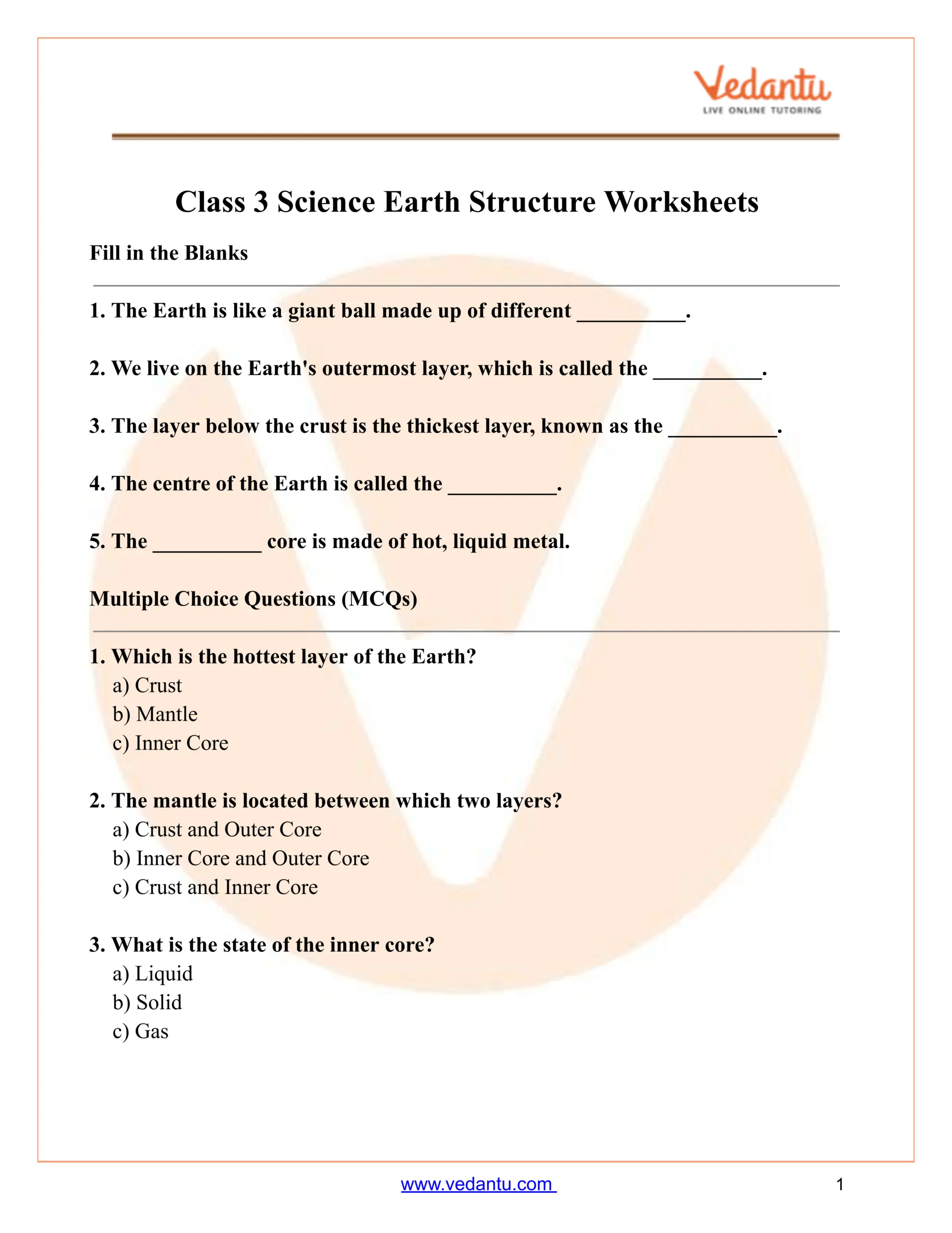 Earth Structure Worksheet For Class 3 Science Free PDF Earth Structure Worksheet For Class 3 Science Free PDF