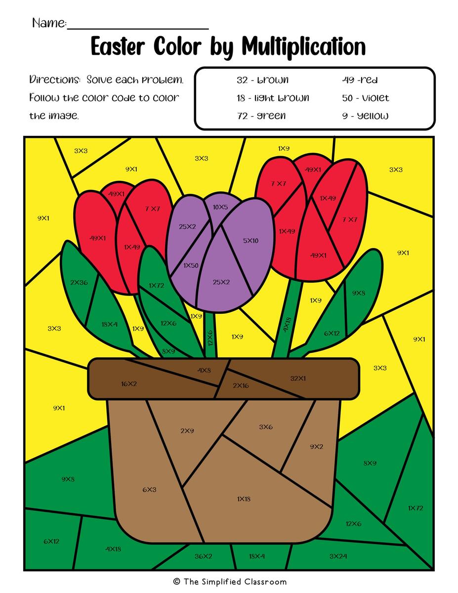 Easter Color By Code Multiplication Worksheets For 2nd 3rd The Simplified Classroom Easter Color By Code Multiplication Worksheets For 2nd 3rd The Simplified Classroom