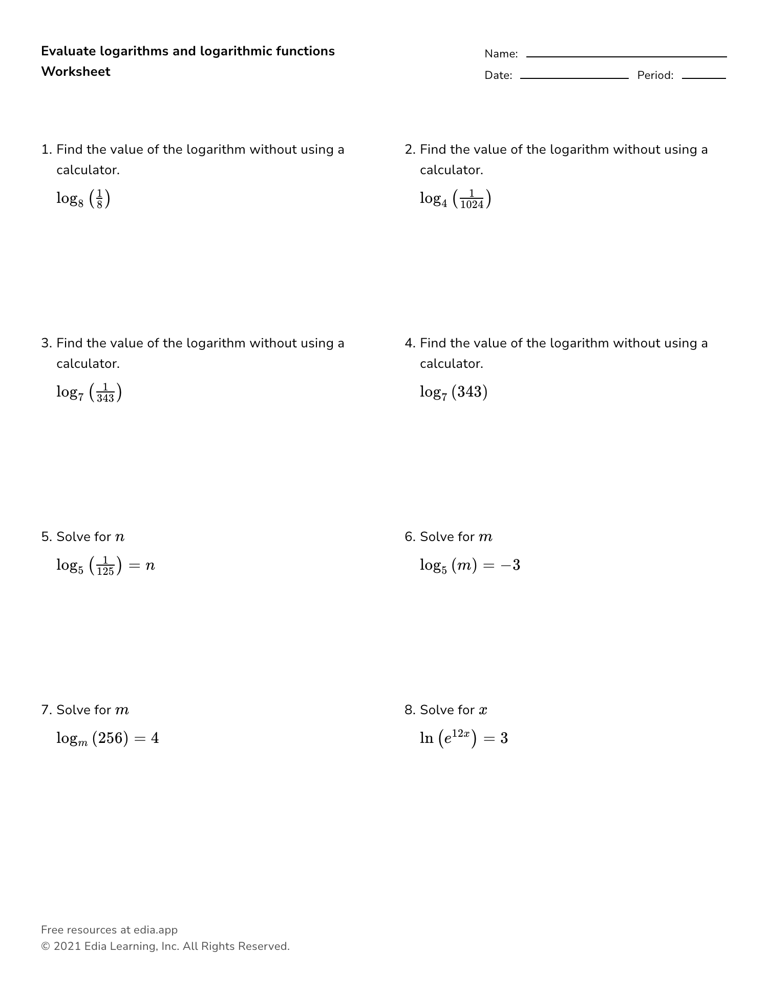 Edia AI Platform For Student Outcomes Solving Logarithmic Equations Worksheet Solving Equations Word Worksheets Library