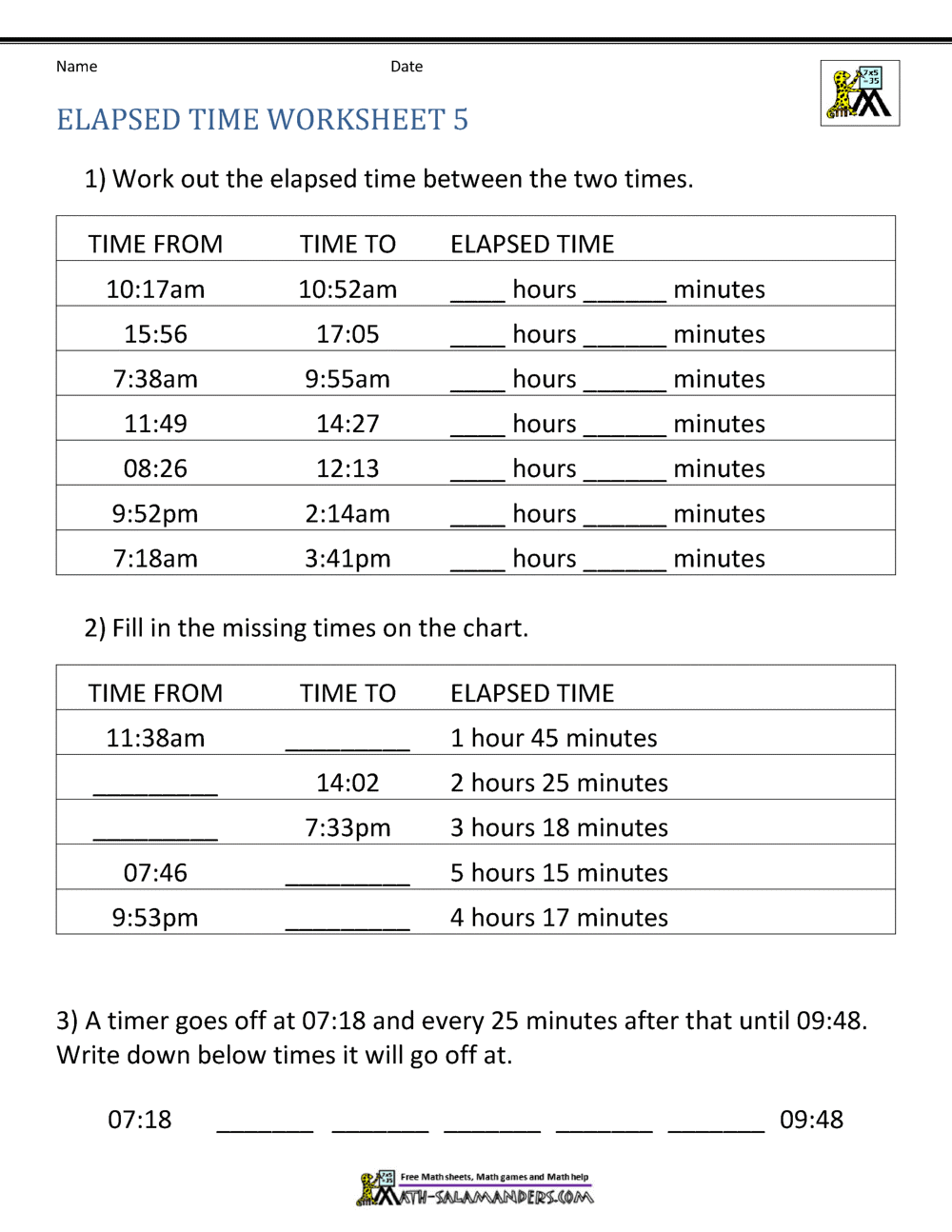 Elapsed Time Worksheets Elapsed Time Worksheets