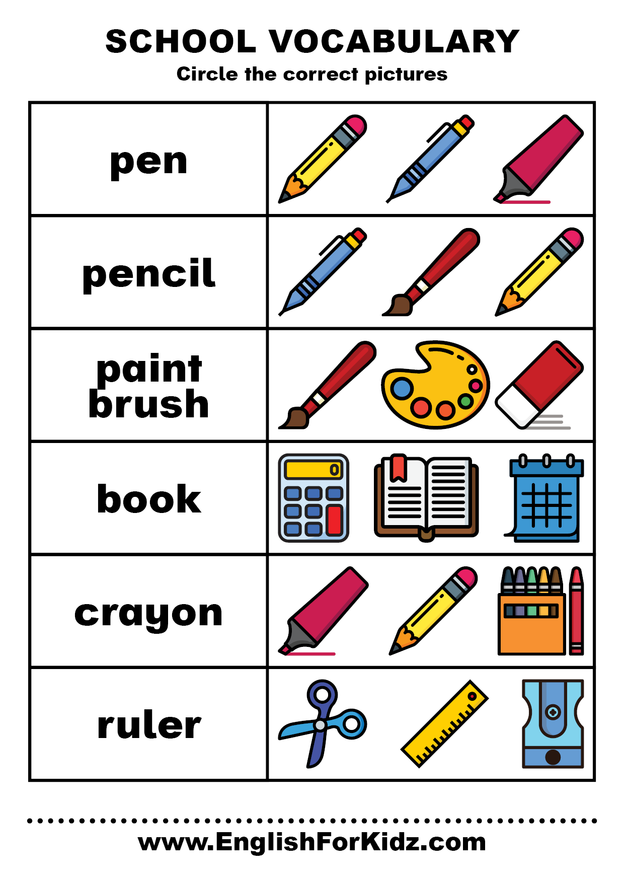 English For Kids Step By Step School Vocabulary Worksheets Free PDF Five Senses Worksheet Free For Kindergarten And Grade 1
