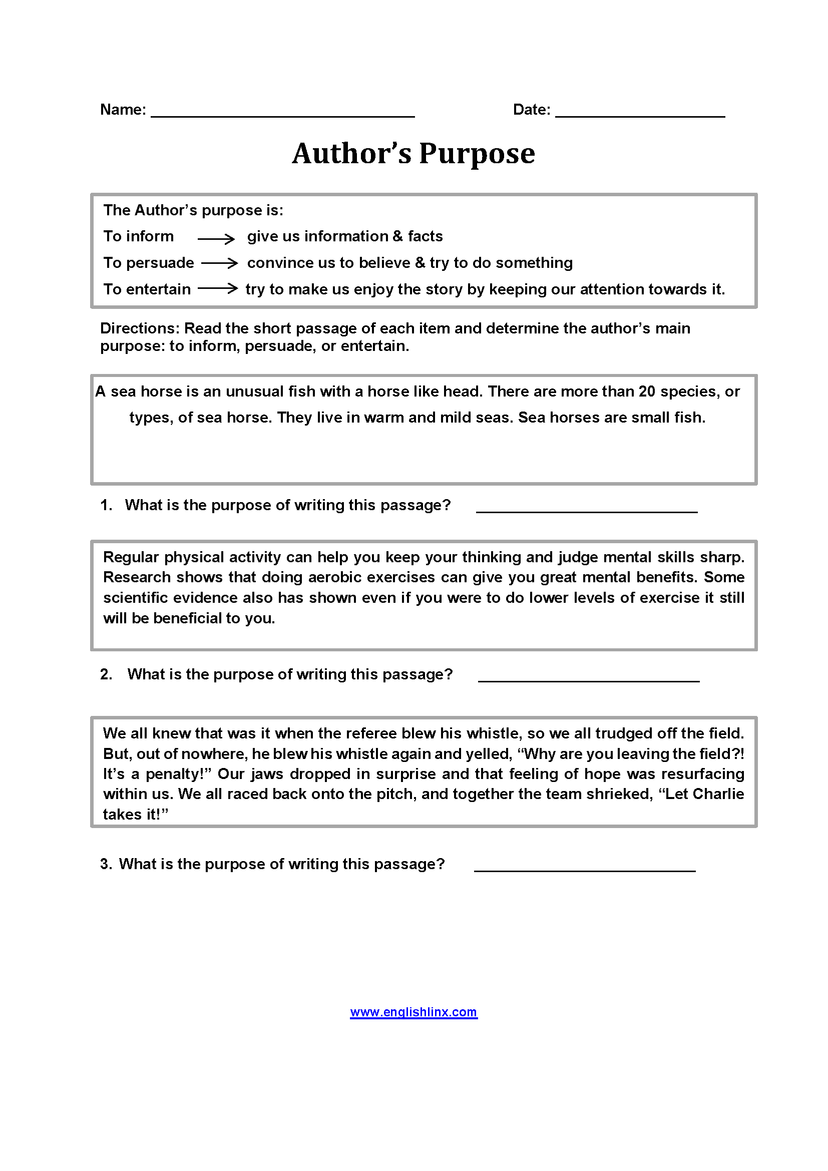 Englishlinx Author S Purpose Worksheets Free Printable Author S Purpose Worksheet Bundle 3 Activities We Are Teachers
