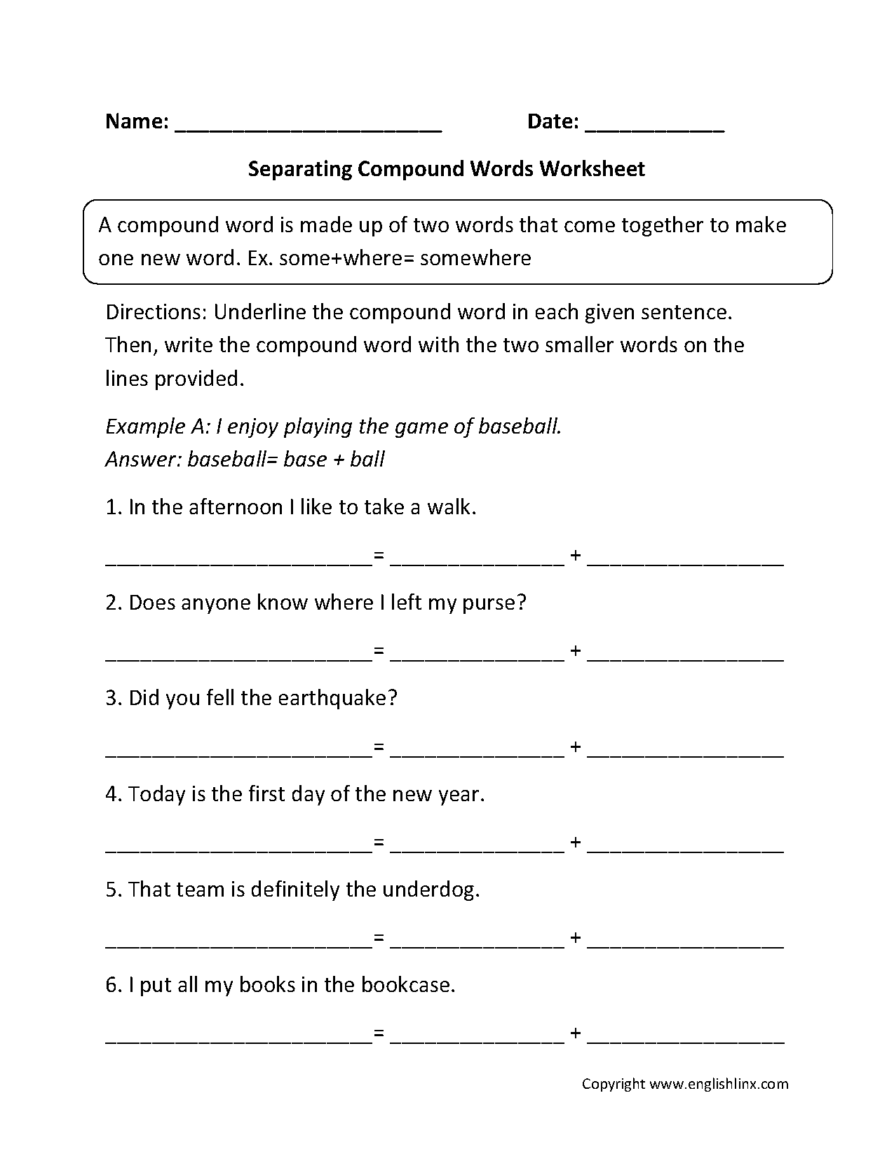 Englishlinx Compound Words Worksheets