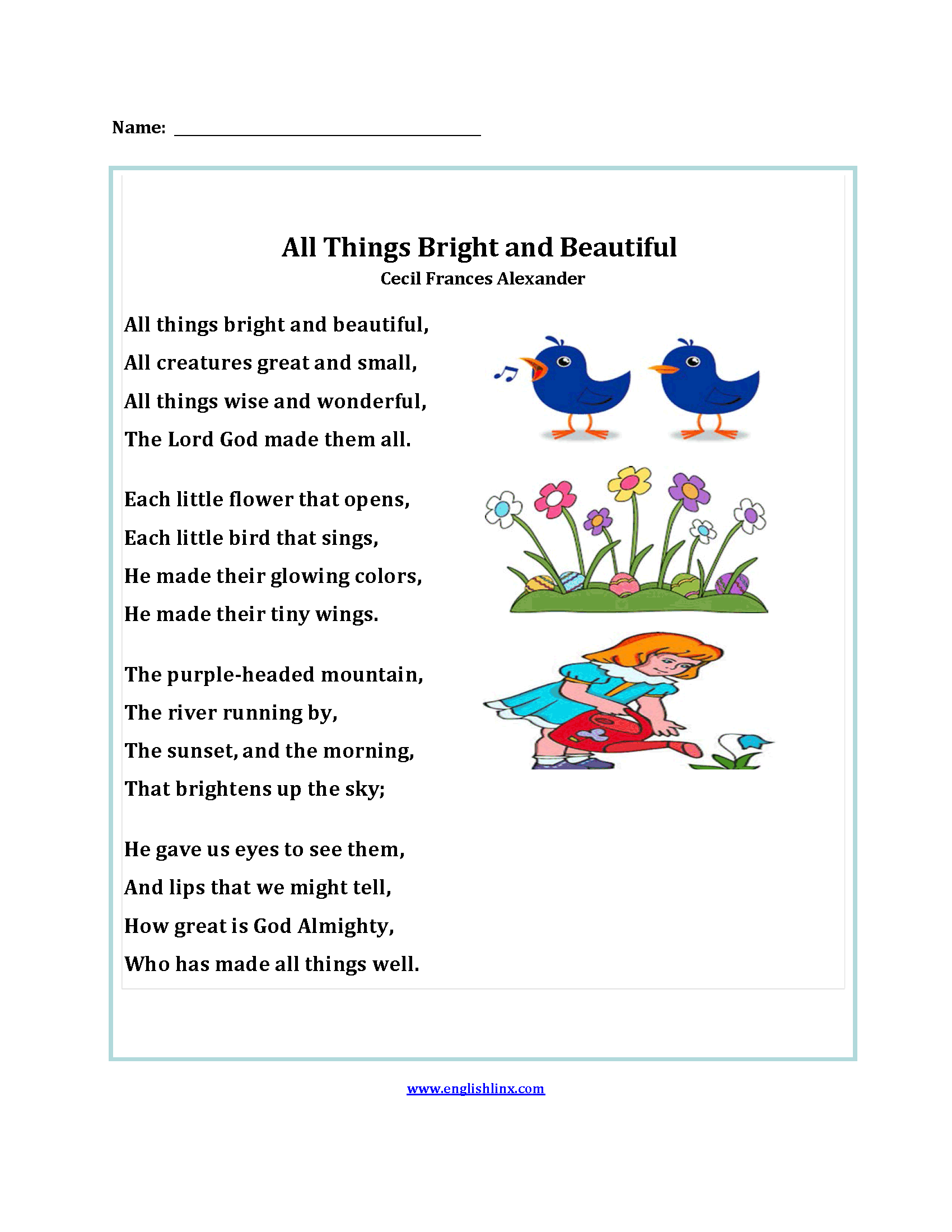 Englishlinx Poetry Worksheets Poetry Worksheets Definition Examples For Kids