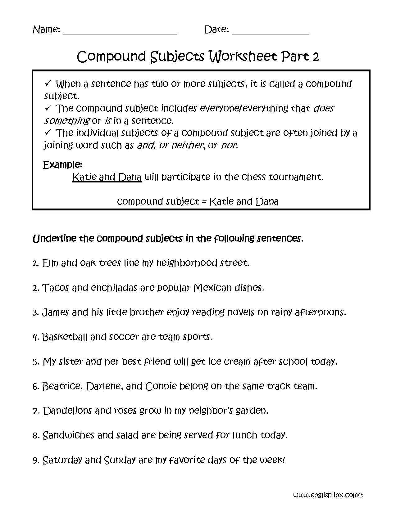 Englishlinx Subject And Predicate Worksheets