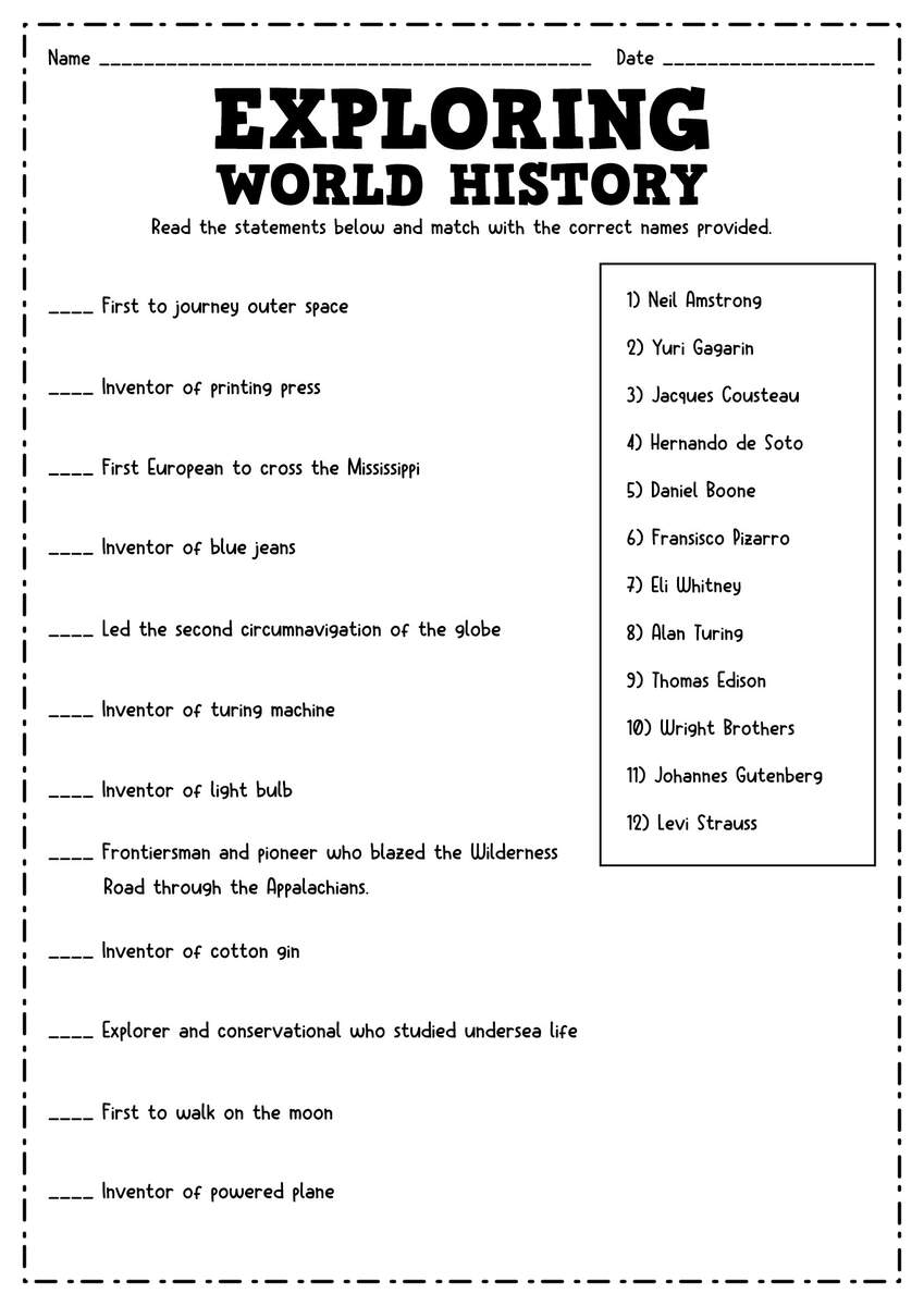 Explore History With Printable Worksheets Explore History With Printable Worksheets