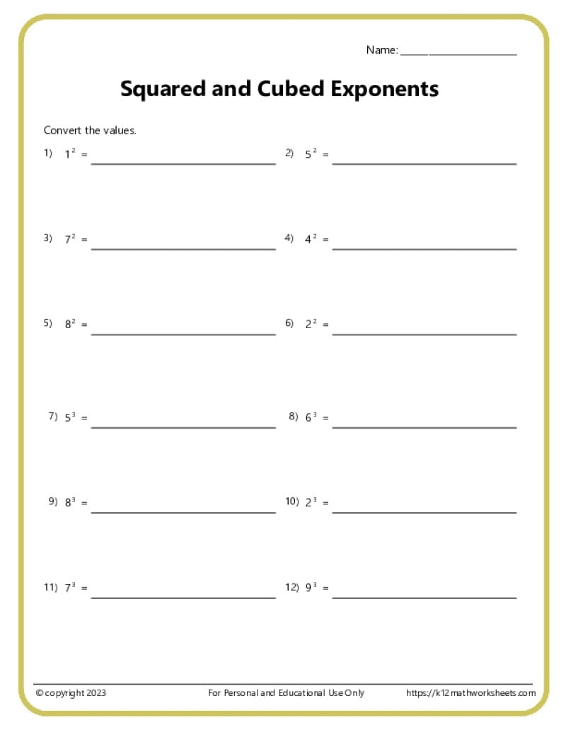 Exponents Worksheets Free Printable Exponents Practice Worksheet