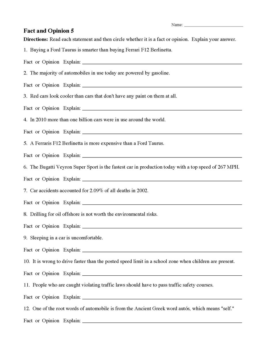Fact And Opinion Worksheets Reading Comprehension Fact And Opinion Worksheet Grade1to6