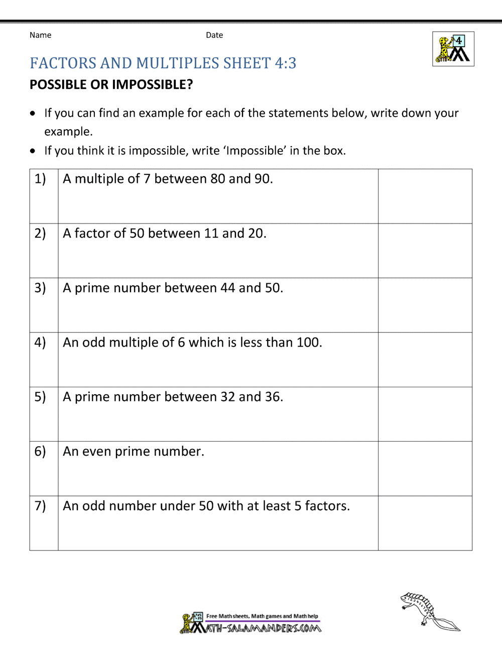 Factors And Multiples Worksheet Factors And Multiples Worksheet