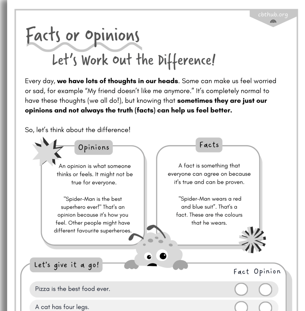 Facts Vs Opinions Activity CBT Worksheet For Children Facts Vs Opinions Activity CBT Worksheet For Children