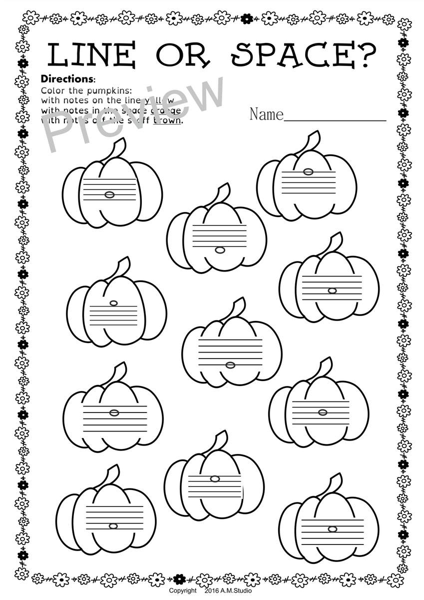 Fall Music Worksheets Pack Line Space High Low