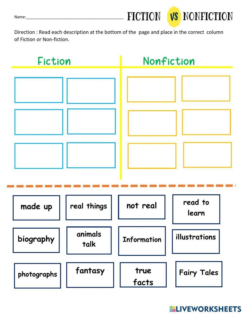 Fiction Vs Nonfiction Worksheet Understanding Literary Genres Fiction Vs Nonfiction Worksheet Understanding Literary Genres