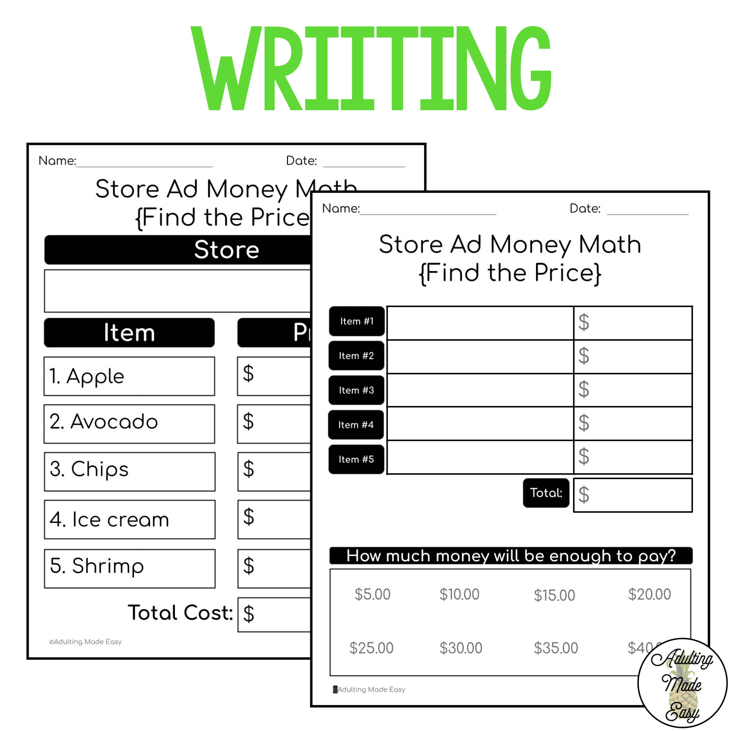 Find The Price Money Math Store Ad Cut Paste Worksheets Find The Price Money Math Store Ad Cut Paste Worksheets