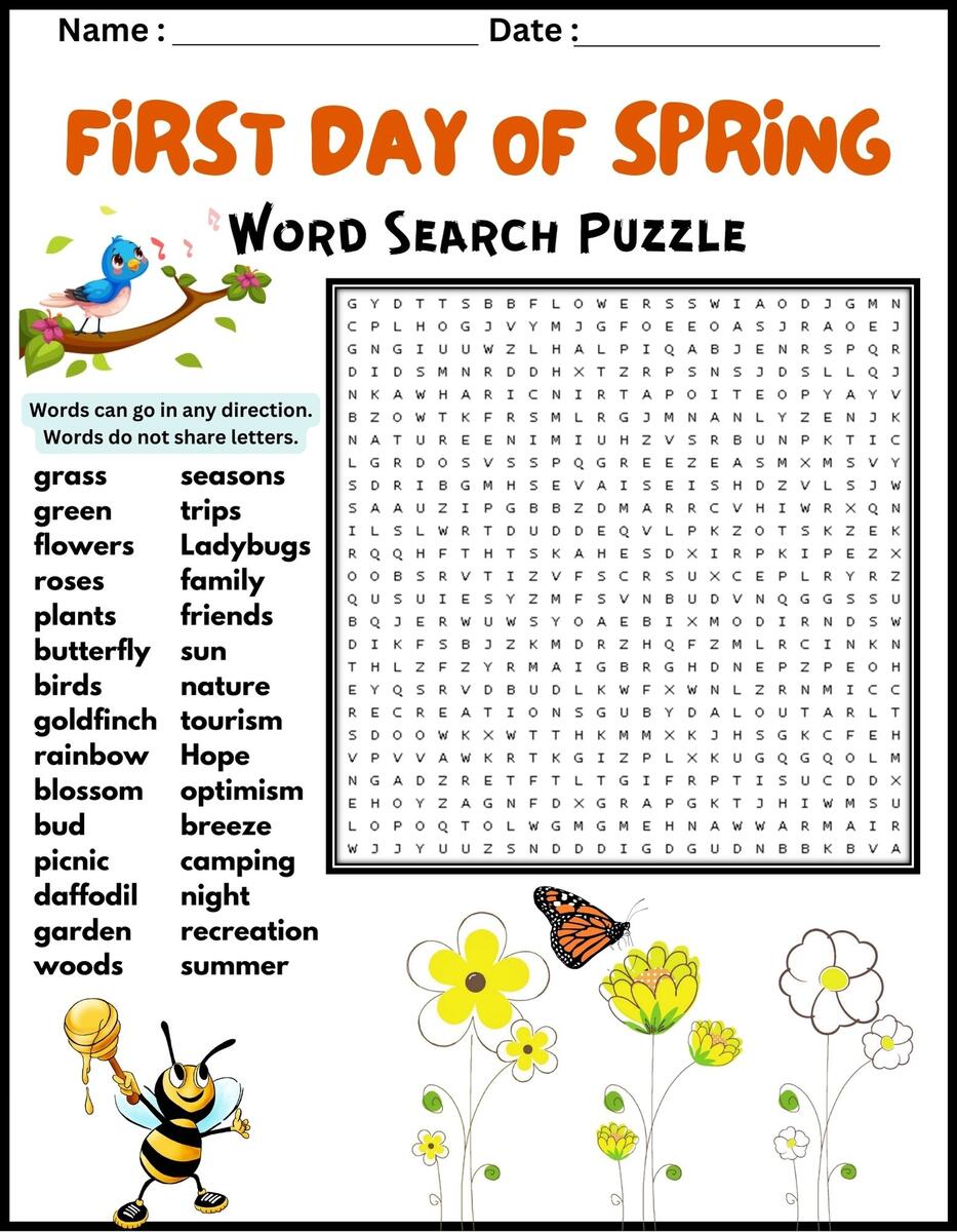 FIRST DAY OF SPRING VOCABULARY Word Search Puzzle Worksheet Activity Made By Teachers What I Will Do On The First Day Of Spring Printable Worksheet First Day Of Spring Kids Worksheet For Preschool Spring Writing Activity Etsy