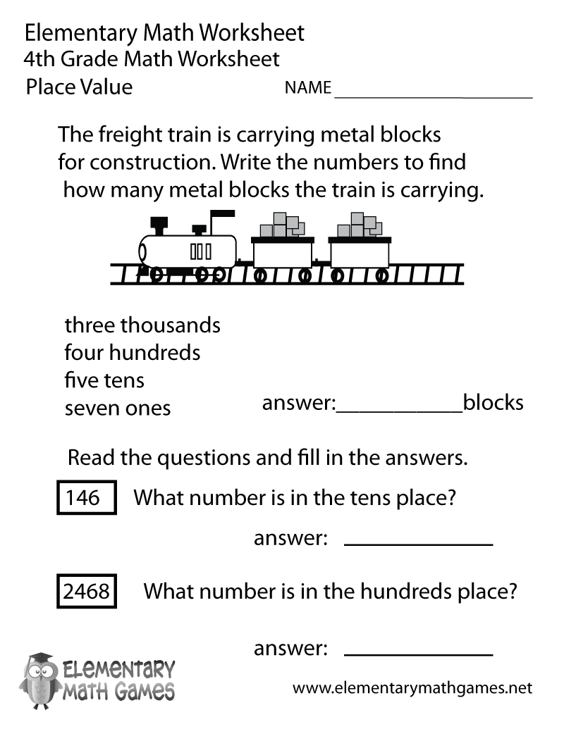 Fourth Grade Place Value Worksheet 4th Grade Place Value Worksheets