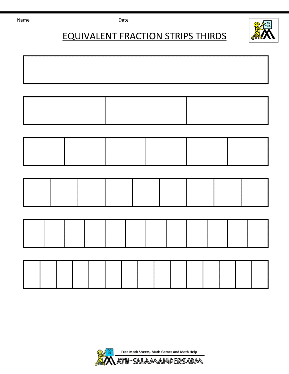 Fraction Strip Equivalent Fractions Fraction Strip Equivalent Fractions
