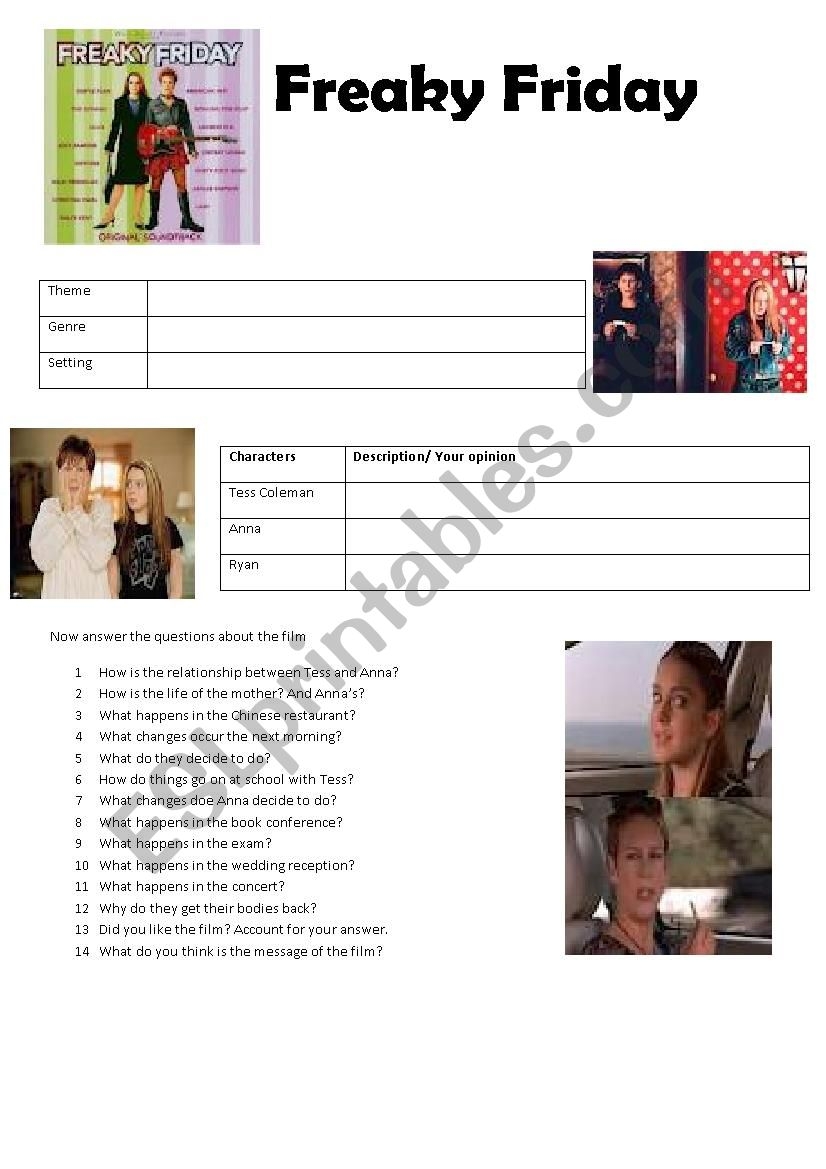 FREAKY Friday ESL Worksheet By Almcl