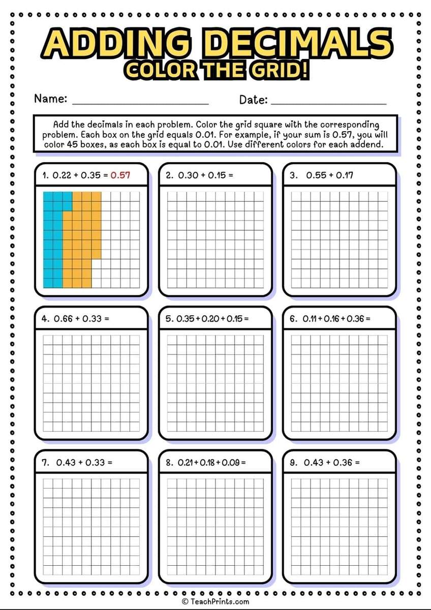 Free Adding Decimals Worksheets Teach Prints