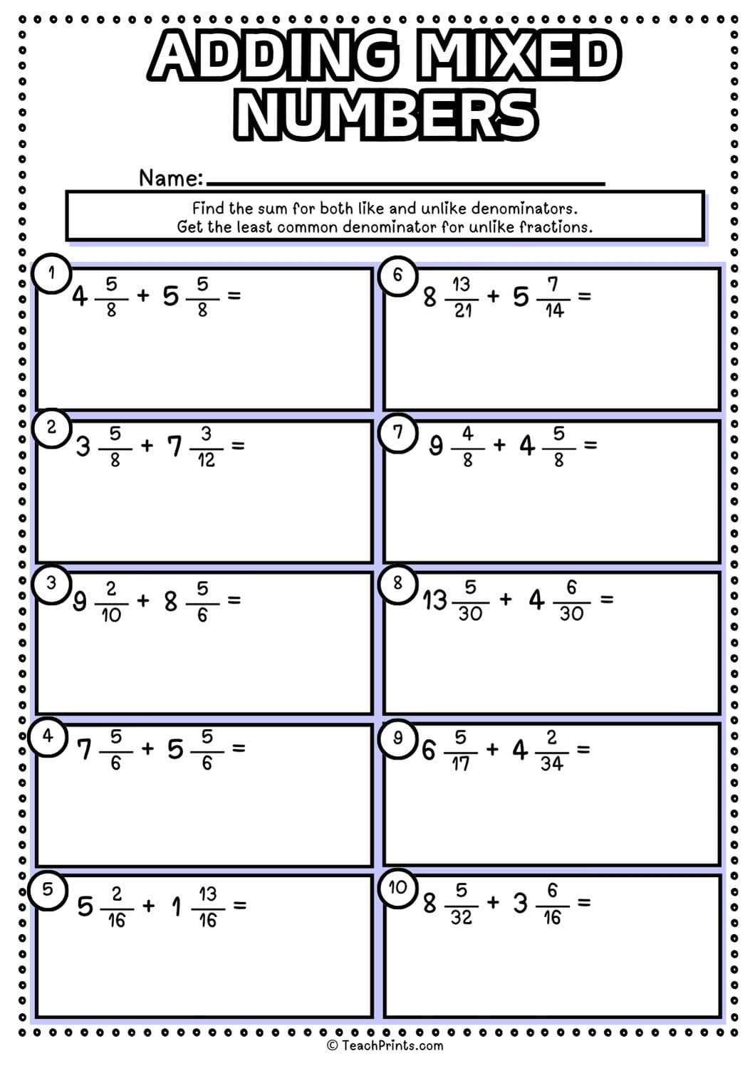 Free Adding Mixed Numbers Worksheets Teach Prints Free Adding Mixed Numbers Worksheets Teach Prints