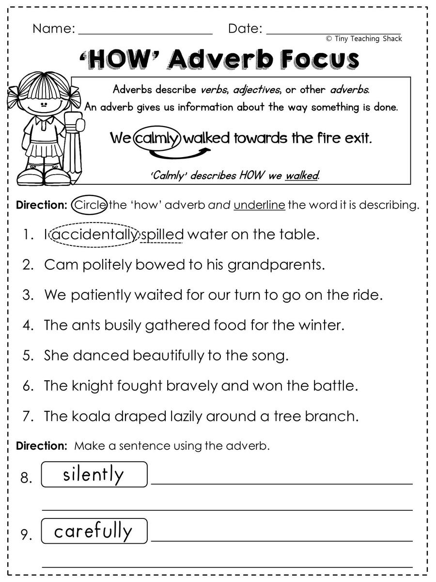 Free Adverb Worksheet 2nd Grade Worksheets Language Arts Worksheets Library Printable Identifying Adverbs Grammar Worksheet For Kindergarten Made By Teachers