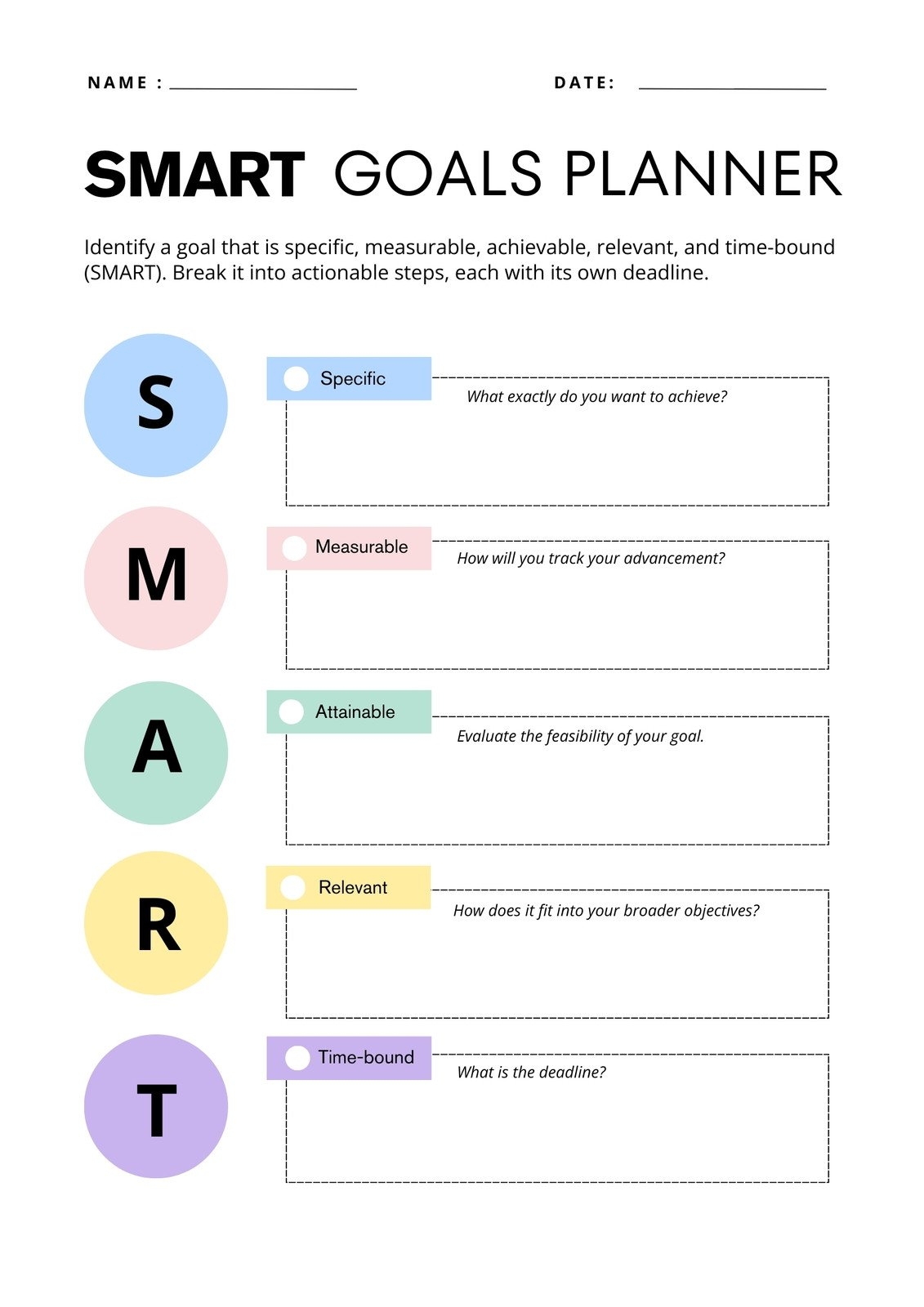 Free And Customizable Goals Templates SMART Goals Worksheet Templates Downloads Examples