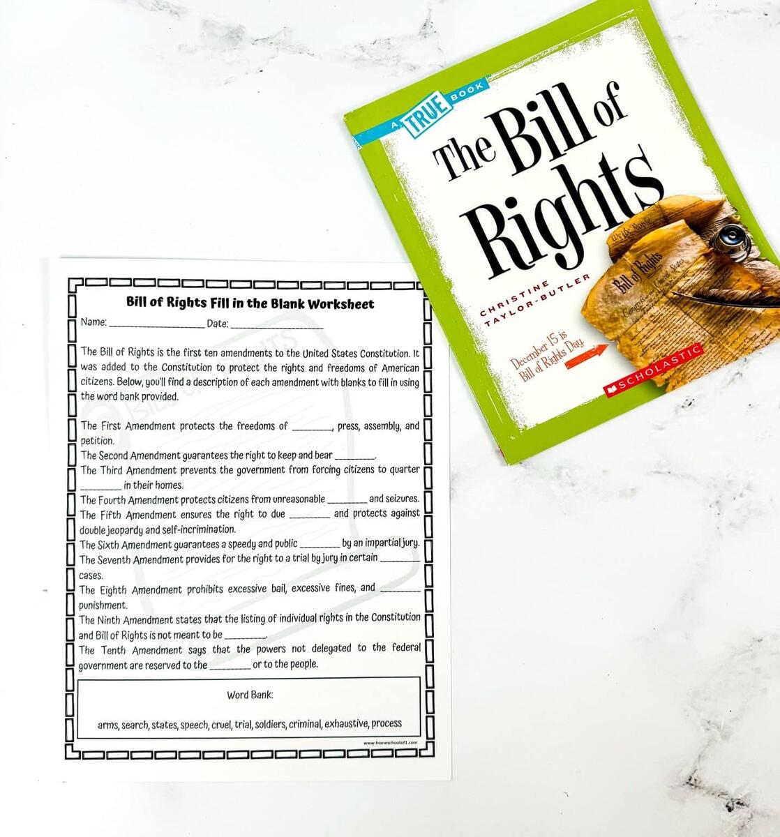 Free Bill Of Rights Worksheet Fill In The Blank
