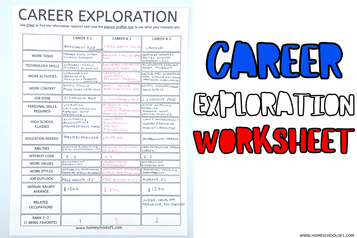 Free Career Exploration Worksheet For Middle High School Free Career Exploration Worksheet For Middle High School