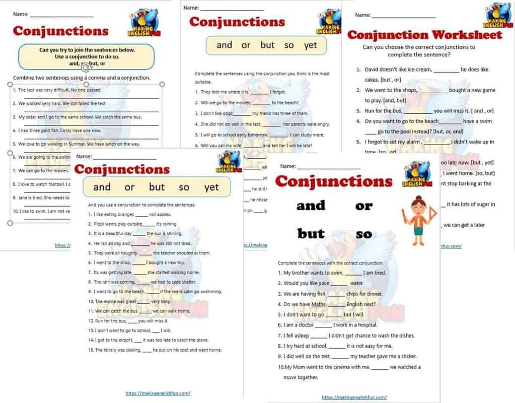 FREE Conjunctions WorksheetsMaking English Fun FREE Conjunctions WorksheetsMaking English Fun
