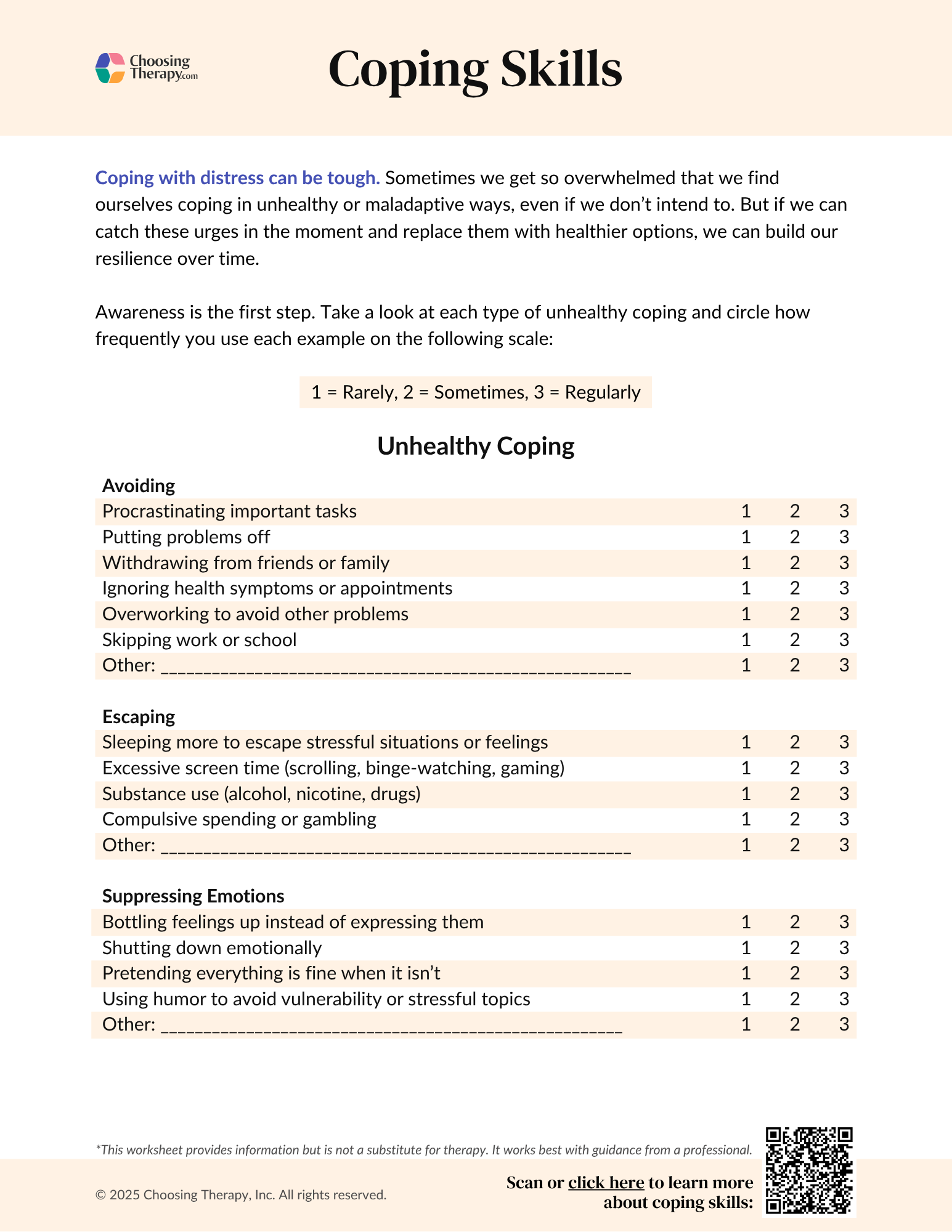 Free Coping Skills Worksheet Printable PDF ChoosingTherapy Free Coping Skills Worksheet Printable PDF ChoosingTherapy