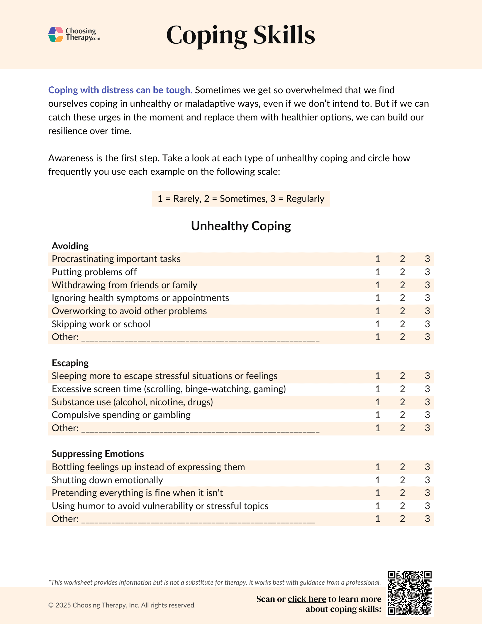 Free Coping Skills Worksheet Printable PDF ChoosingTherapy Free Coping Skills Worksheet Printable PDF ChoosingTherapy