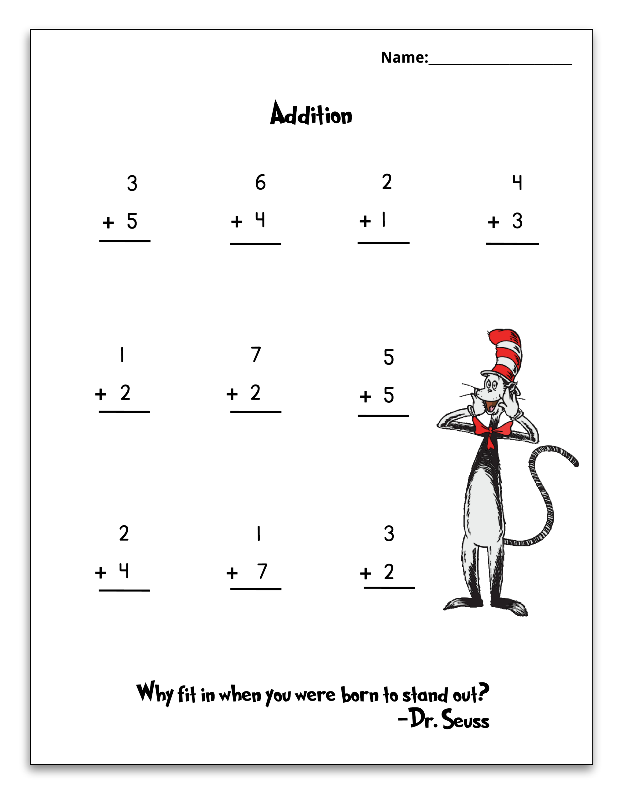 Free Dr Seuss Printable Math Pack For Grades K 1st