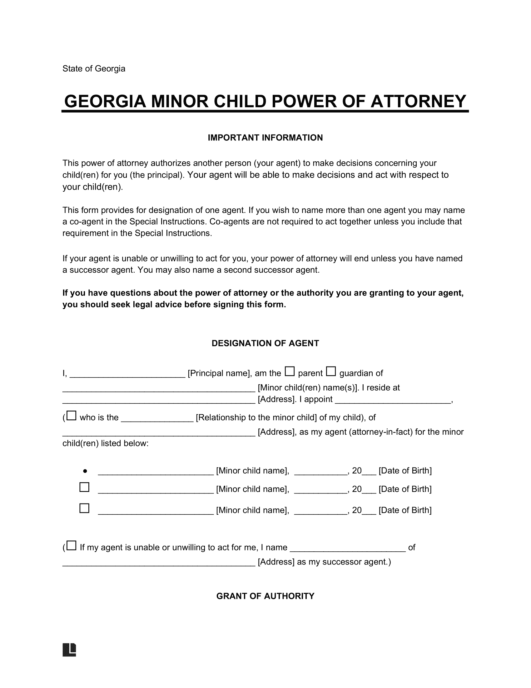 Free Georgia Minor Child Power Of Attorney Form PDF Word Free Georgia Minor Child Power Of Attorney Form PDF Word