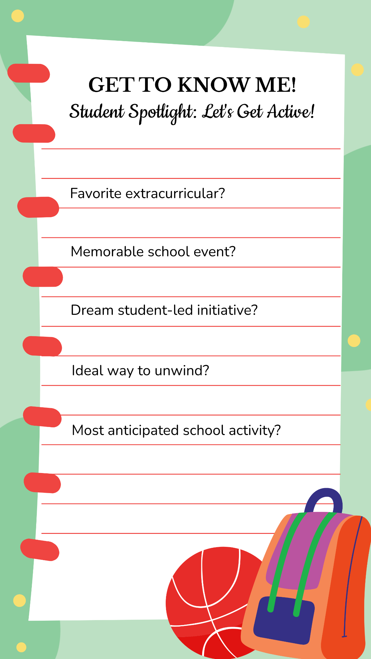 Free Get To Know Me Student Activities Story Template To Edit Online