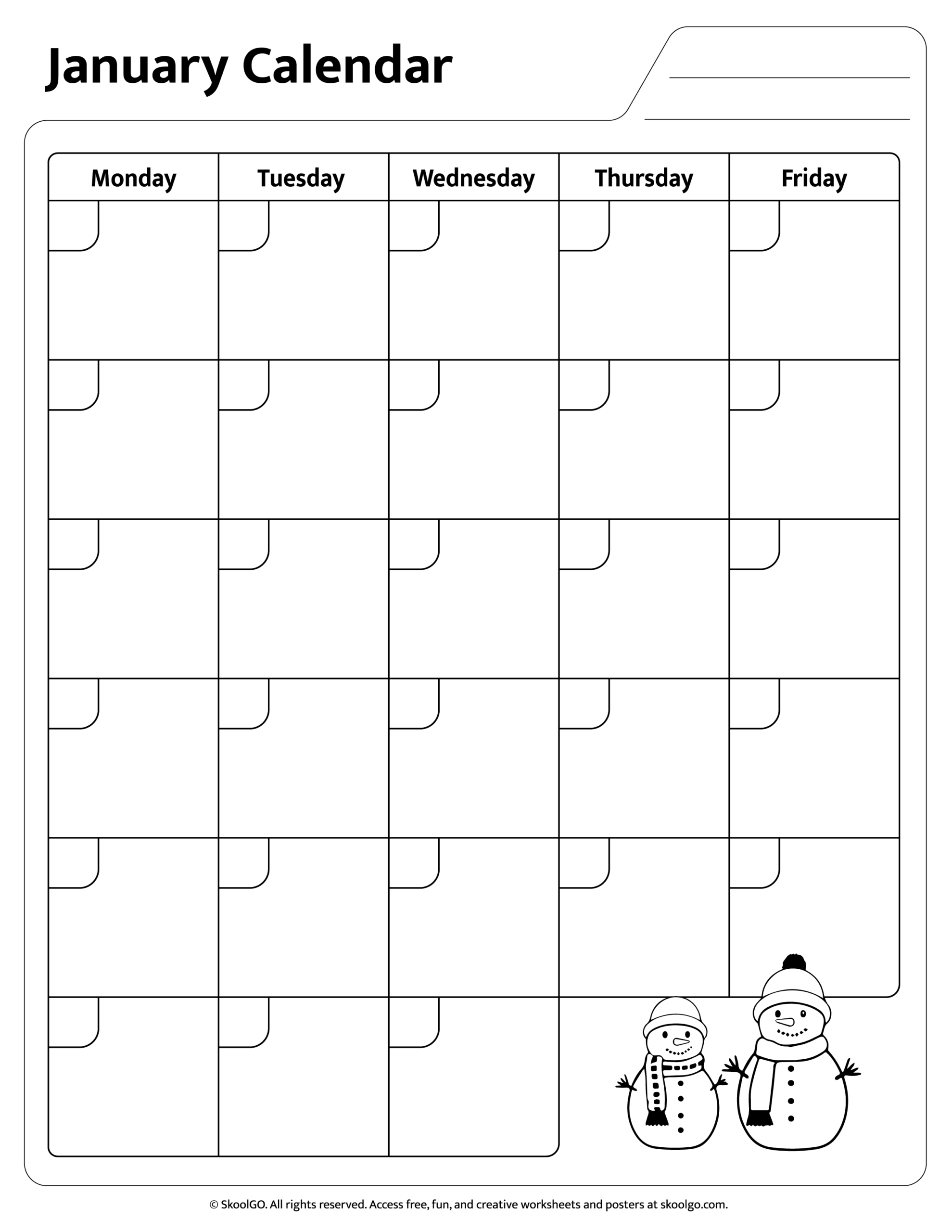 Free January Calendar For PK 4 Printable PDF SKOOLGO