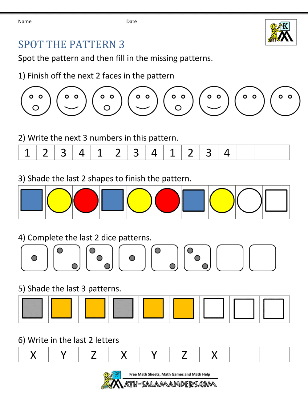 Free Kindergarten Worksheets Spot The Patterns