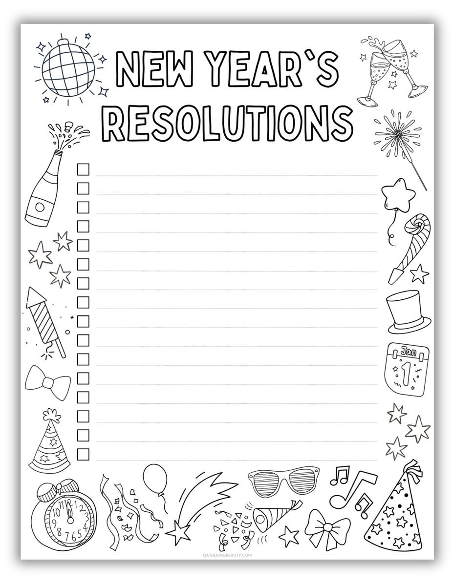 Free New Year S Resolutions Printable To Colour Gathering Beauty Free New Year S Resolutions Printable To Colour Gathering Beauty