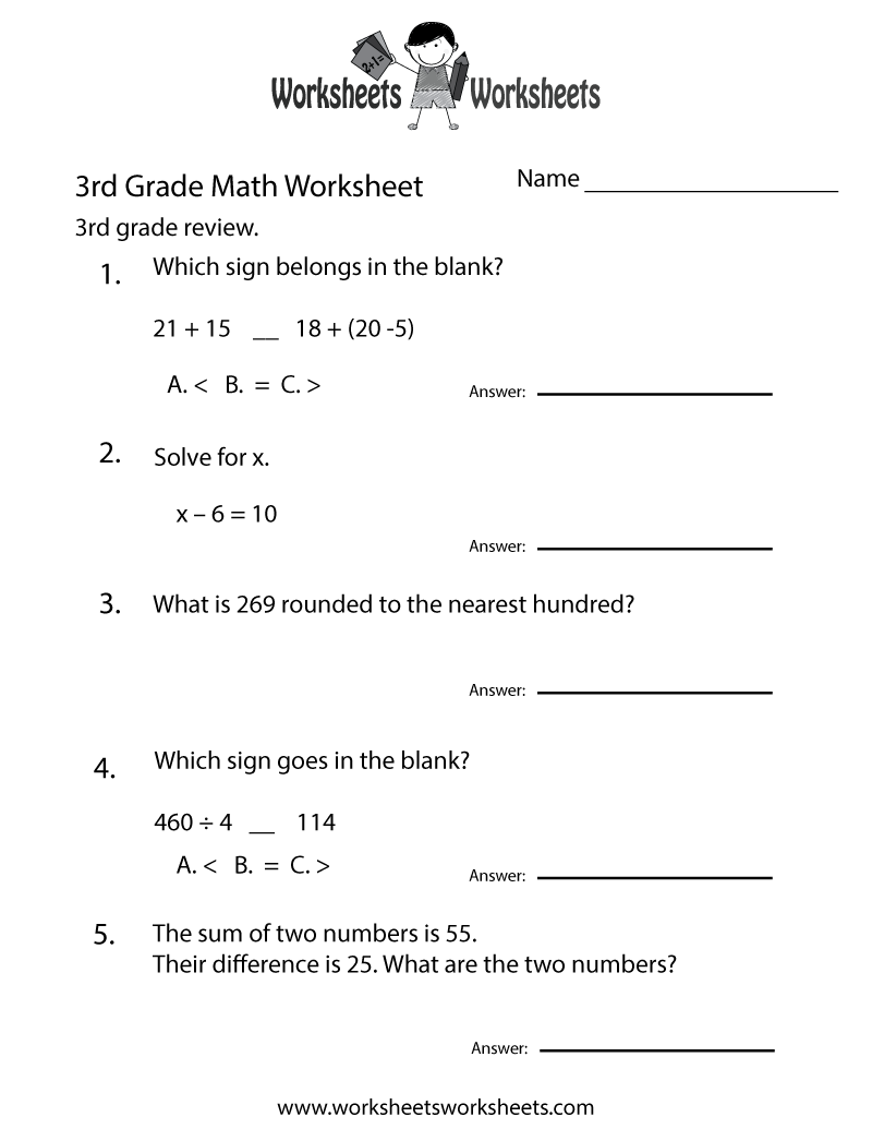 Free Printable 3rd Grade Math Review Worksheet FREE Printable 3rd Grade Math Minutes Worksheets Pdf