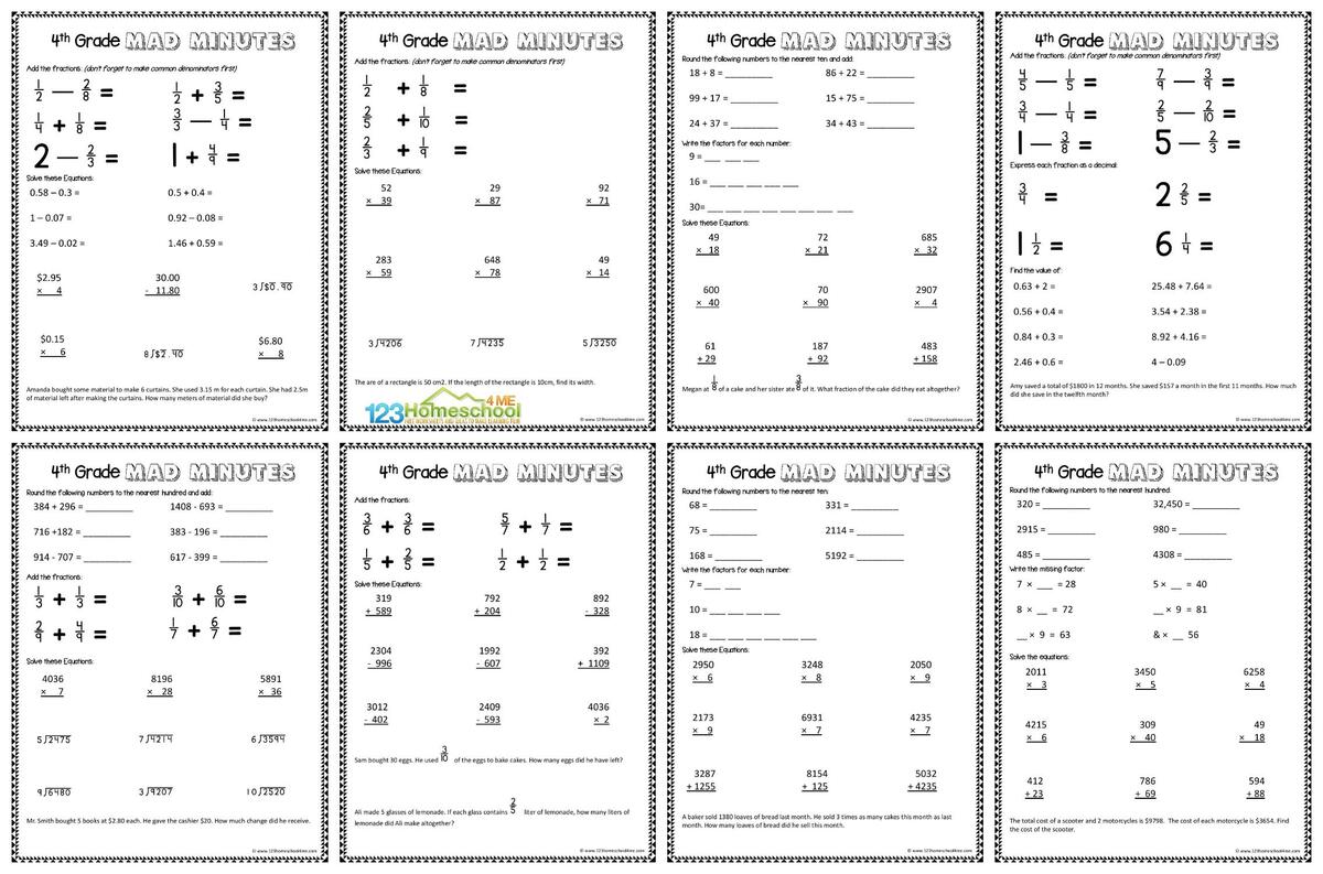 FREE Printable 4th Grade Math Worksheets Pdf 4 Digit Addition And Subtraction Worksheets