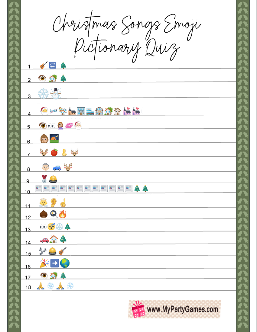 Free Printable Christmas Songs Emoji Pictionary Quiz Free Printable Christmas Songs Emoji Pictionary Quiz