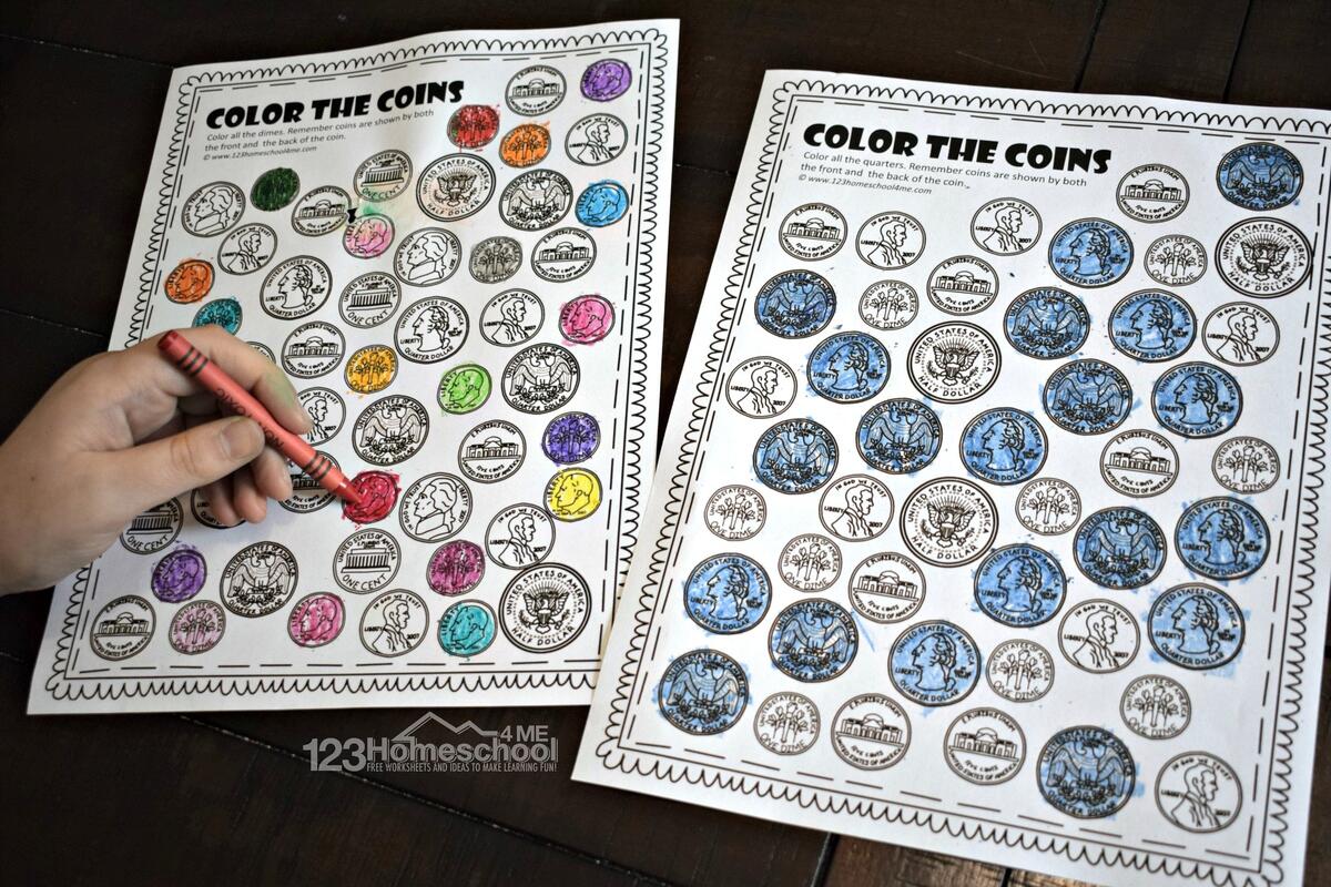 FREE Printable Color The Coin Money Worksheets Find The Price Money Math Store Ad Cut Paste Worksheets