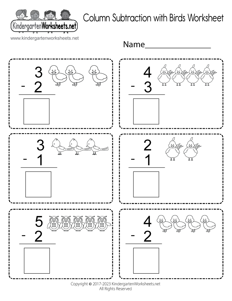 Free Printable Column Subtraction With Birds Worksheet Free Printable Column Subtraction With Birds Worksheet