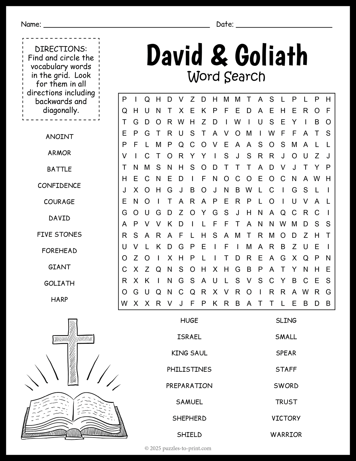 Free Printable David And Goliath Word Search