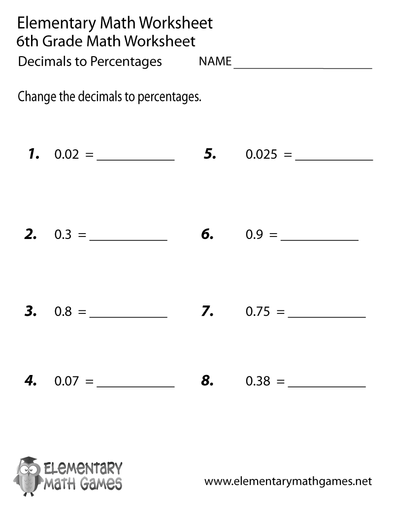 Free Printable Decimals To Percentages Worksheet For Sixth Grade Sixth Grade Adding Decimals Worksheet