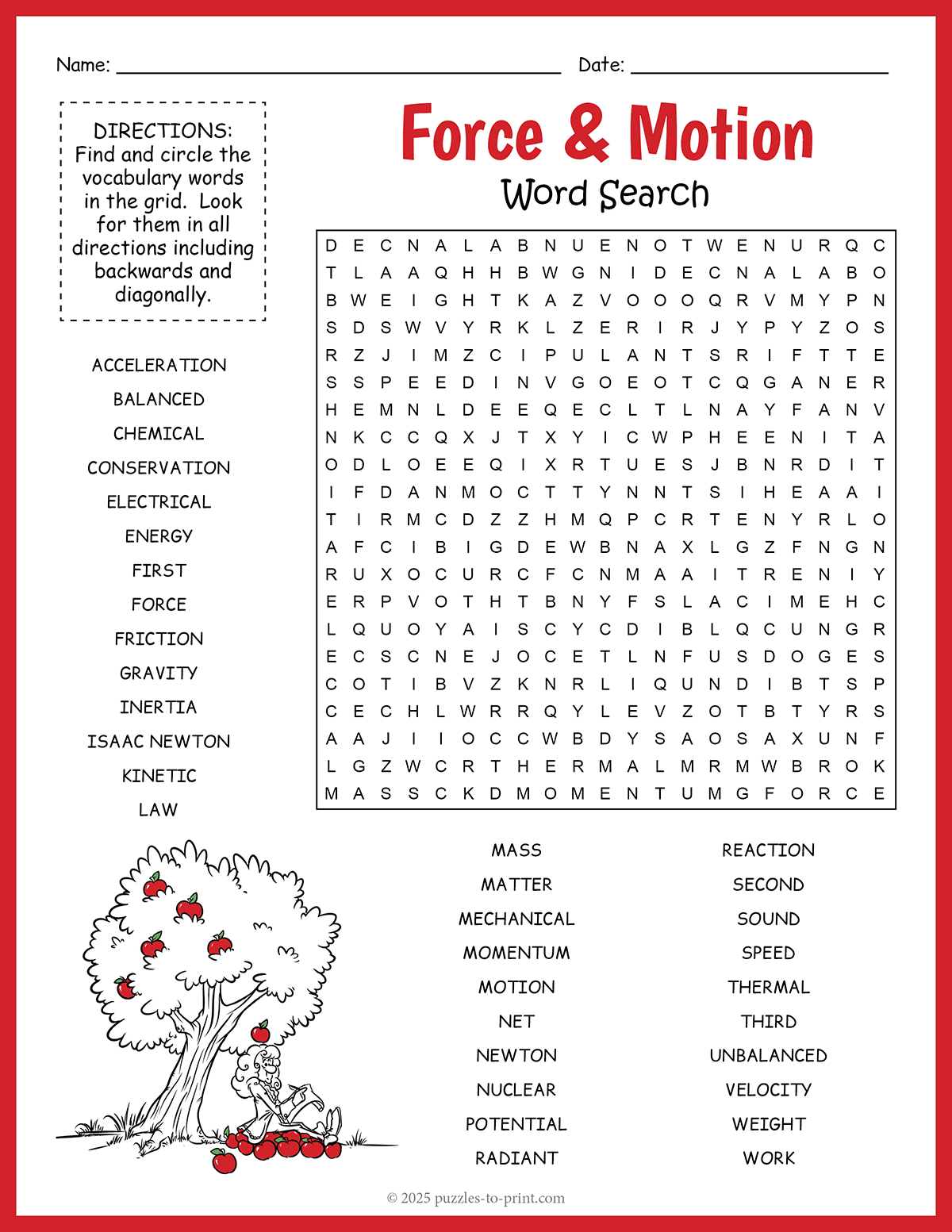 Free Printable Force And Motion Word Search