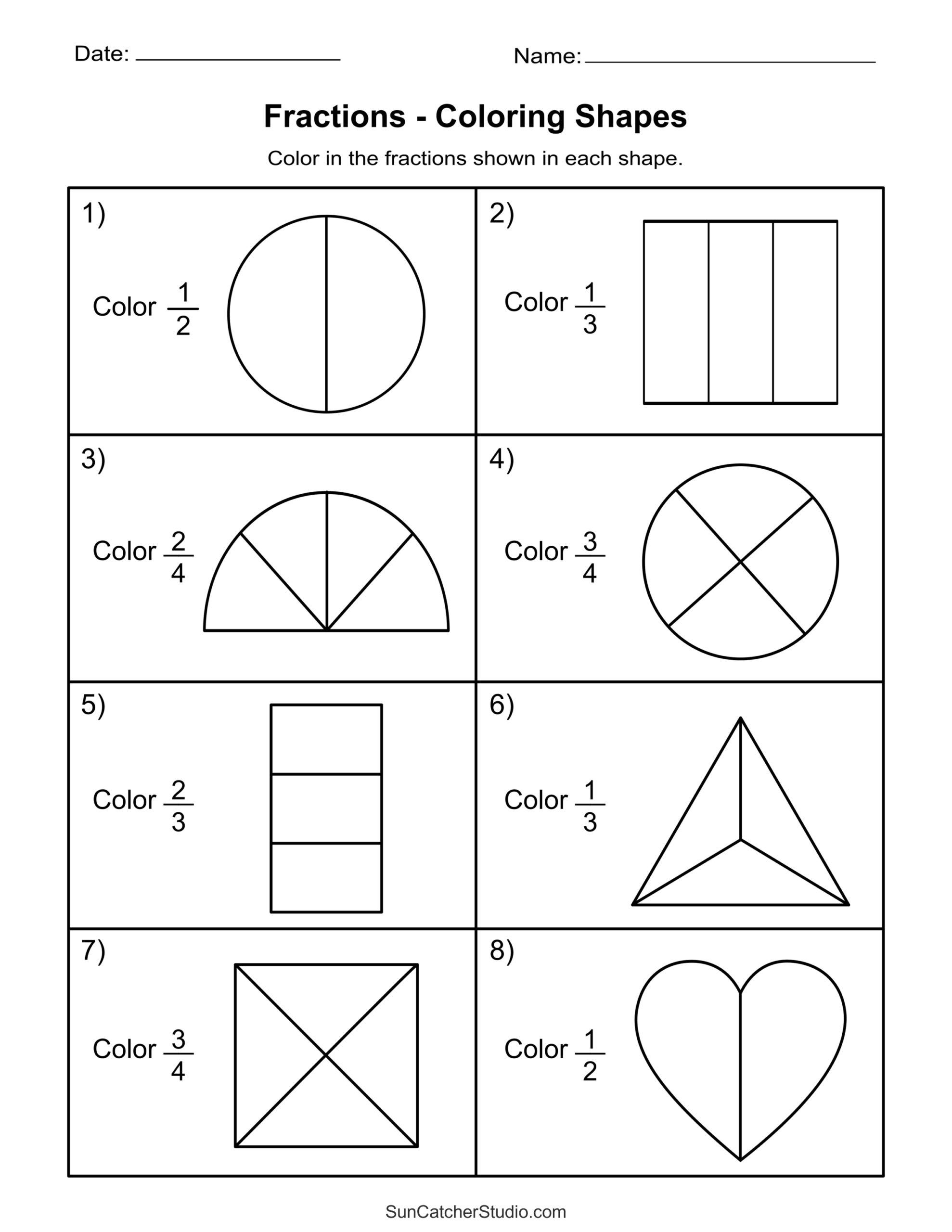 Free Printable Fractions Worksheets Comparing Identifying Free Printables Lettering SVG Files Tools Apps Math Fractions Worksheets PDF Free Download