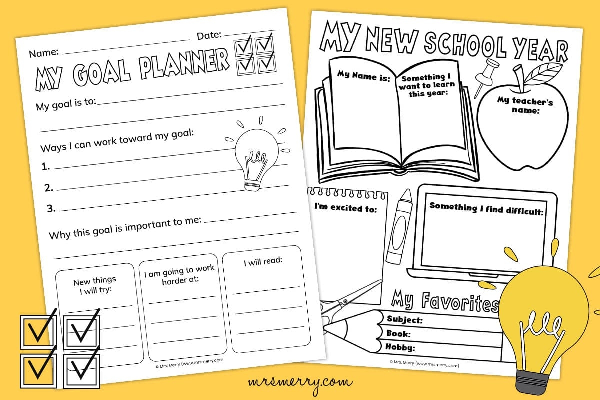 Free Printable Goal Setting Worksheets For Kids Mrs Merry Student Academic Goal Setting Sheets Primary Theme Park