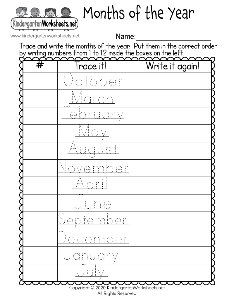 Free Printable Months Of The Year Worksheet