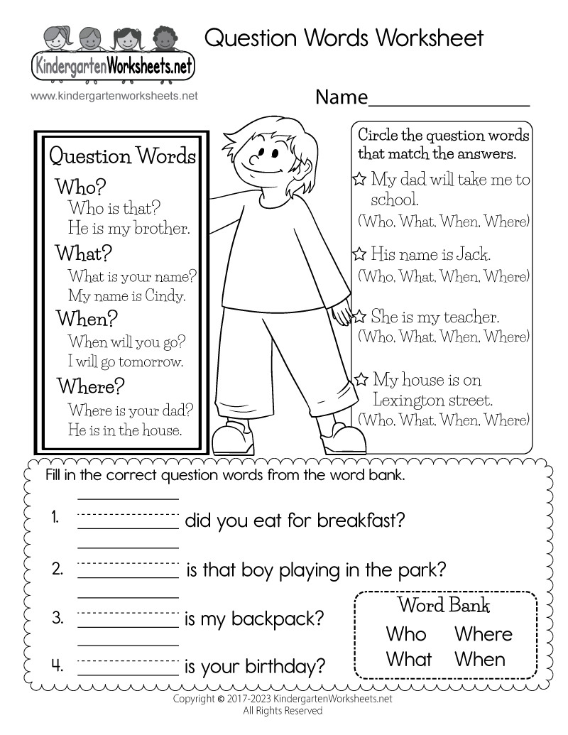 Free Printable Question Words Worksheet Free Printable Question Words Worksheet