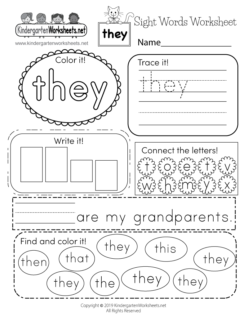 Free Printable Sight Word They Worksheet Free Printable Sight Word Worksheets Reading Elephant